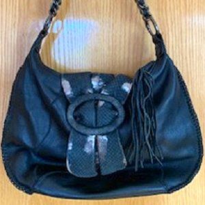 NWOT Carlos Falchi CHI Genuine Matte Leather Snakeskin Shoulder Bag Flopover